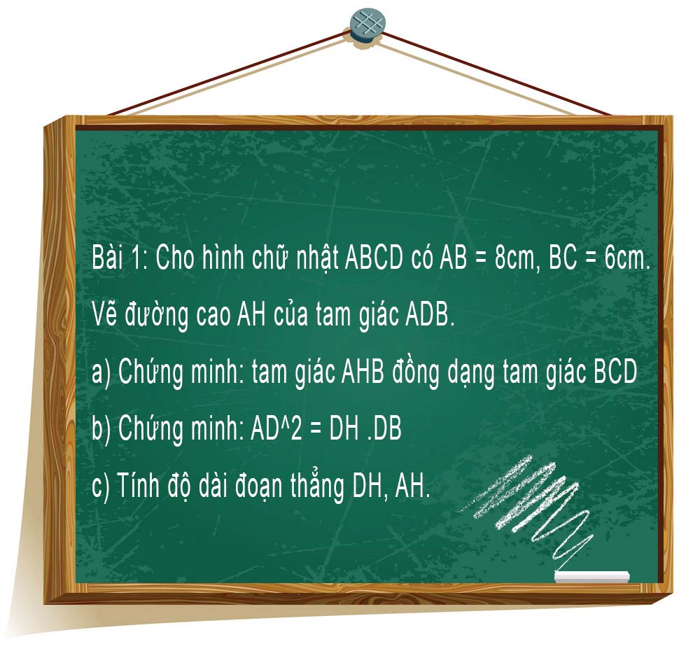 Cho hình chữ nhật ABCD có AB 8cm, BC 6cm. Vẽ đường cao AH của tam giác ADB