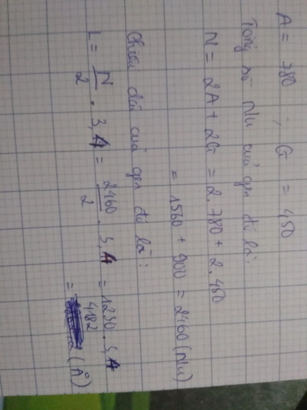 gia-su-1-gen-co-so-nu-loai-a-bang-780-g-bang-450-hay-tinh-tong-so-nu-va-chieu-dai-cua-gen-do