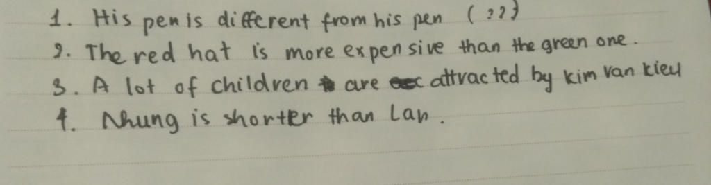 1-rewrite-1-his-pen-is-not-the-same-as-his-pen-his-pen-2-the-green-hat-is-cheeper-than-the-red-h