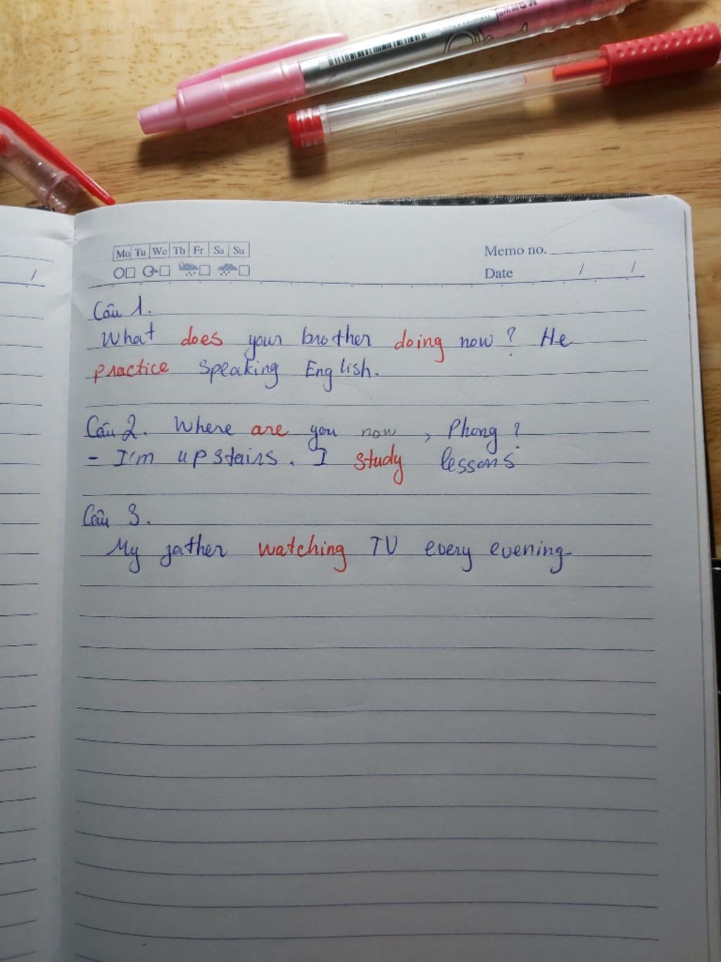 cau-1-what-your-brother-do-now-he-practice-speaking-english-cau-2-where-you-be-phong-i-m-upstair