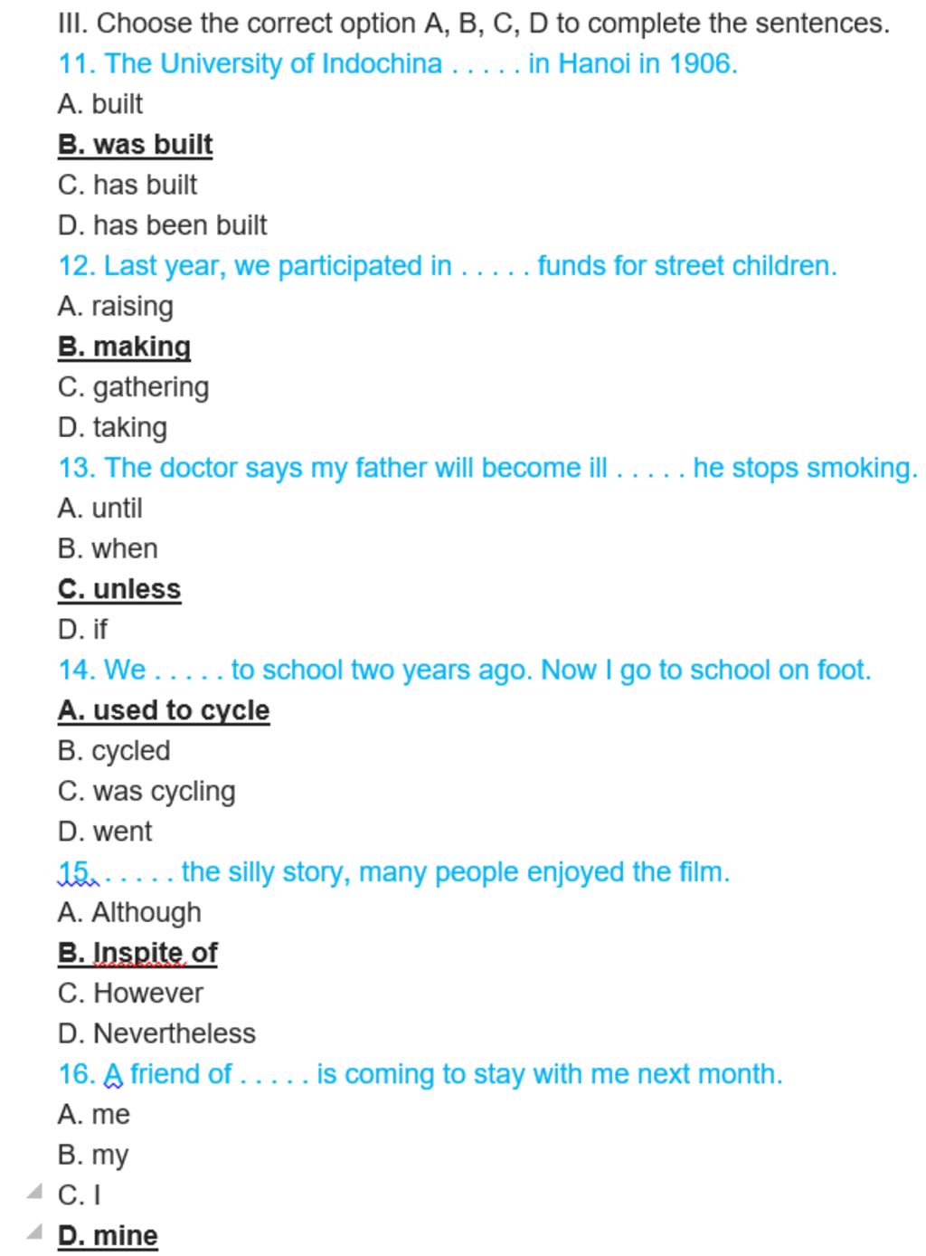 iii-choose-the-correct-option-a-b-c-d-to-complete-the-sentences-11-the-university-of-indochina-i